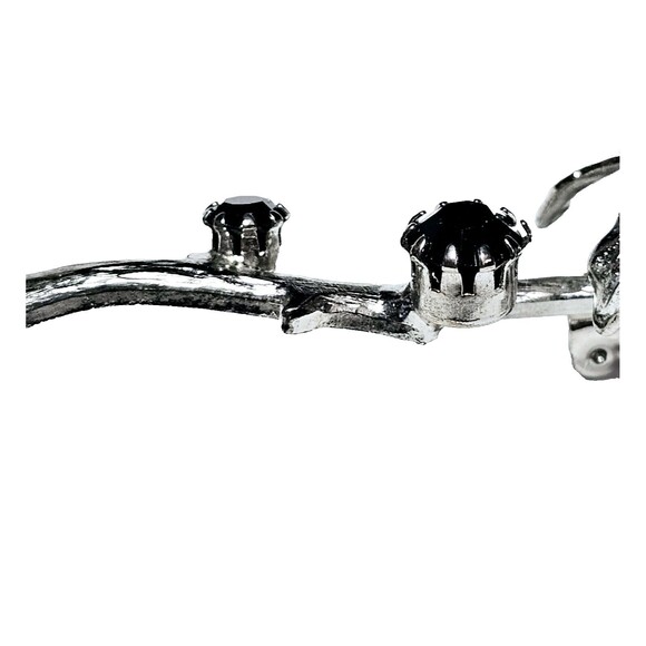 Flower Brooch Prong Set Black Crystal Silver Tone Dahlia Sunflower Daisy VTG EUC - Picture 8 of 11